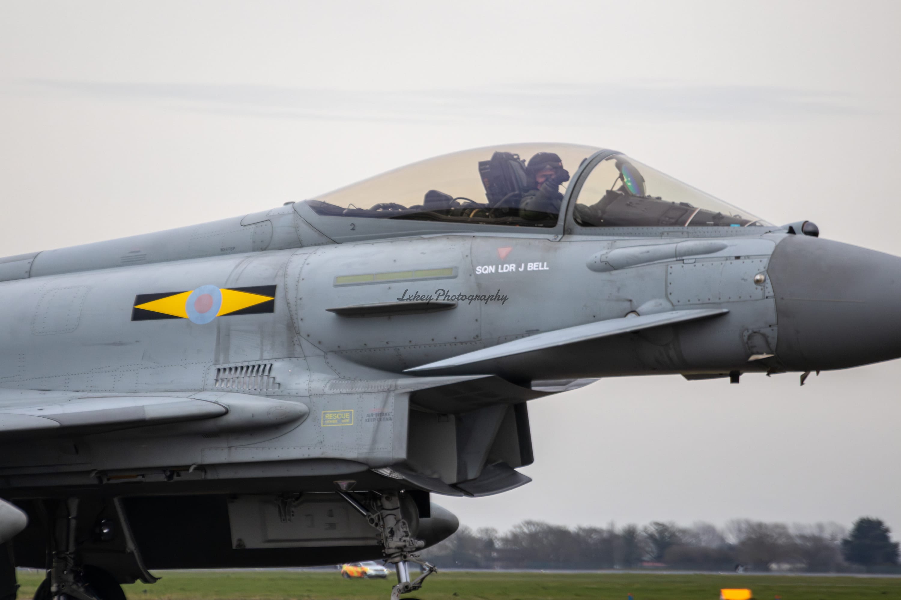 Close detail of an RAF Eurofighter Typhoon nose and canopy on the ground