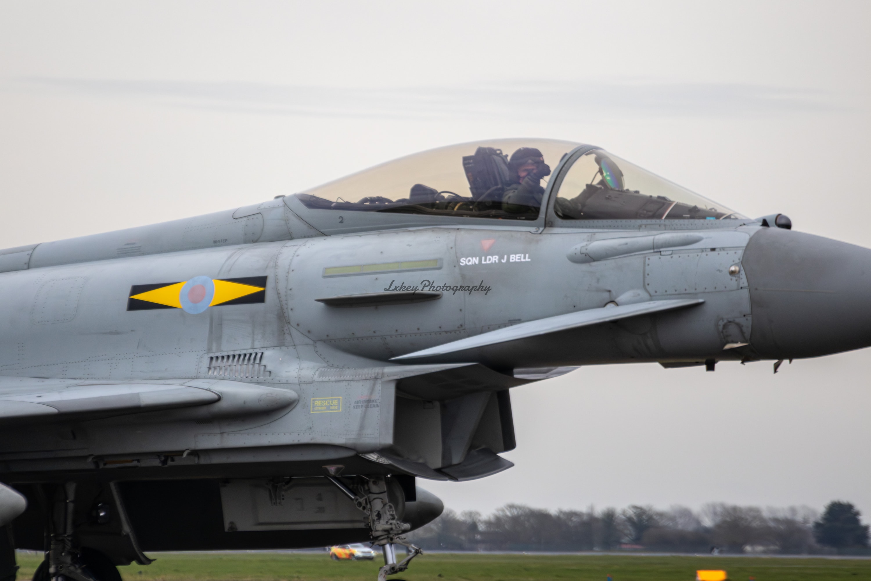 Close detail of an RAF Eurofighter Typhoon nose and canopy on the ground